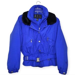 OSSI SKIWEAR Vintage Ski Jacket With Faux Fur Collar and Belt Blue Black 8